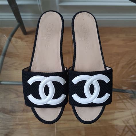 black and white chanel slides|chanel slides women.